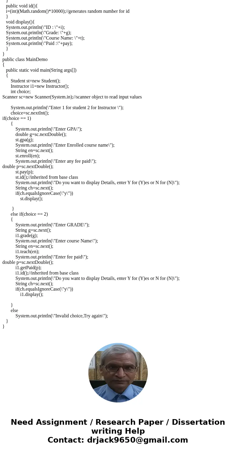  Write a program that implements the concept of inheritance. For example: in the following scenario. Air university is inherited by both student and instructor 