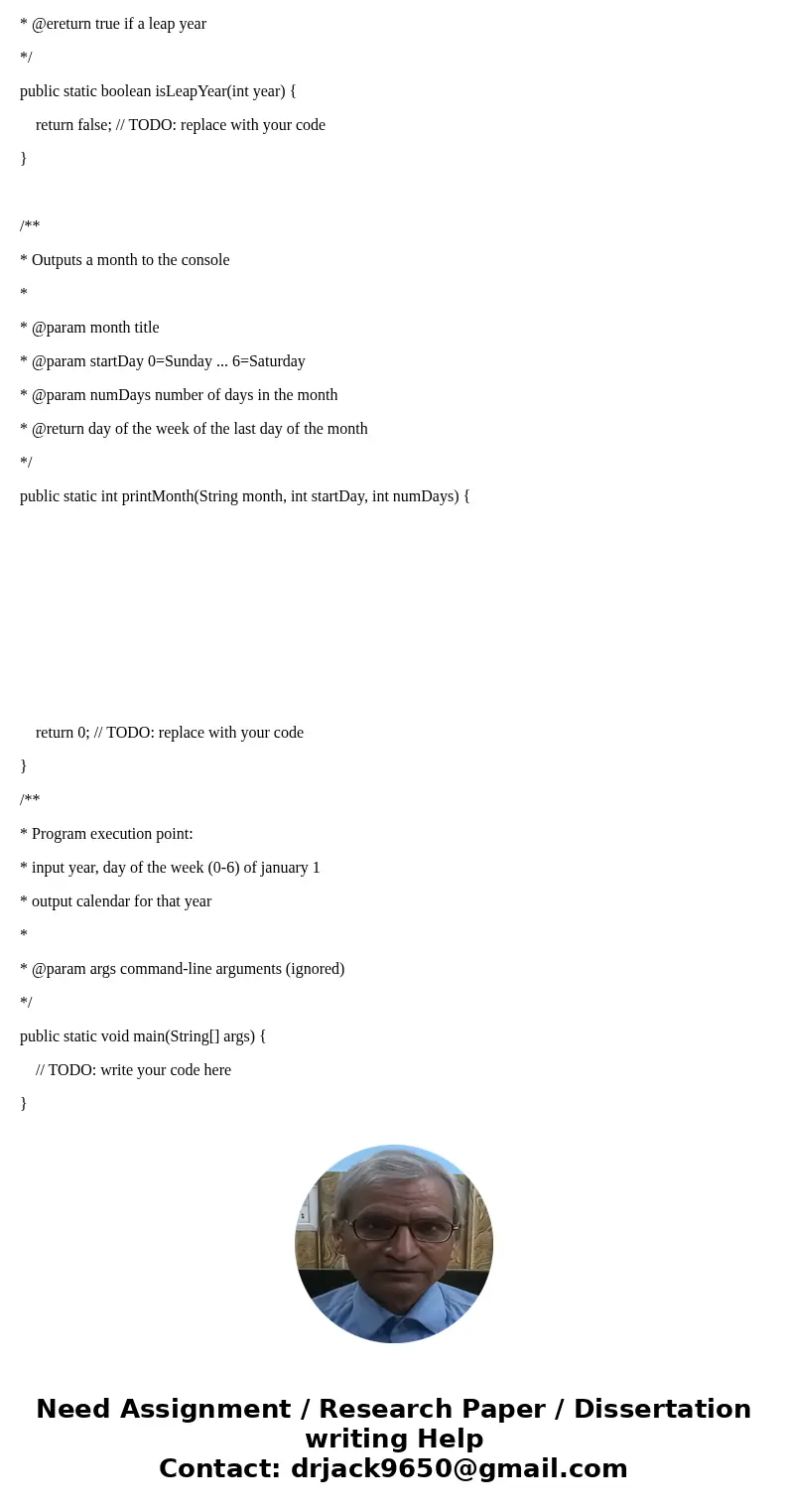 Write a program to generate the entire calendar for one year. The program must get two values from the user: (1) the year and (2) the day of the week for Januar