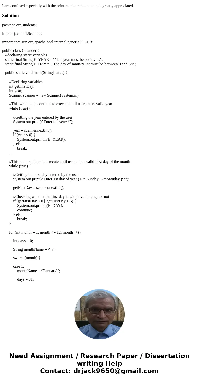Write a program to generate the entire calendar for one year. The program must get two values from the user: (1) the year and (2) the day of the week for Januar