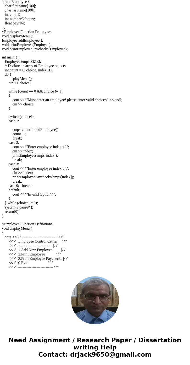 You will be writing a program using cstrings and an array of objects. The behavior of the program will be menu based with options to add a new employee to an ar