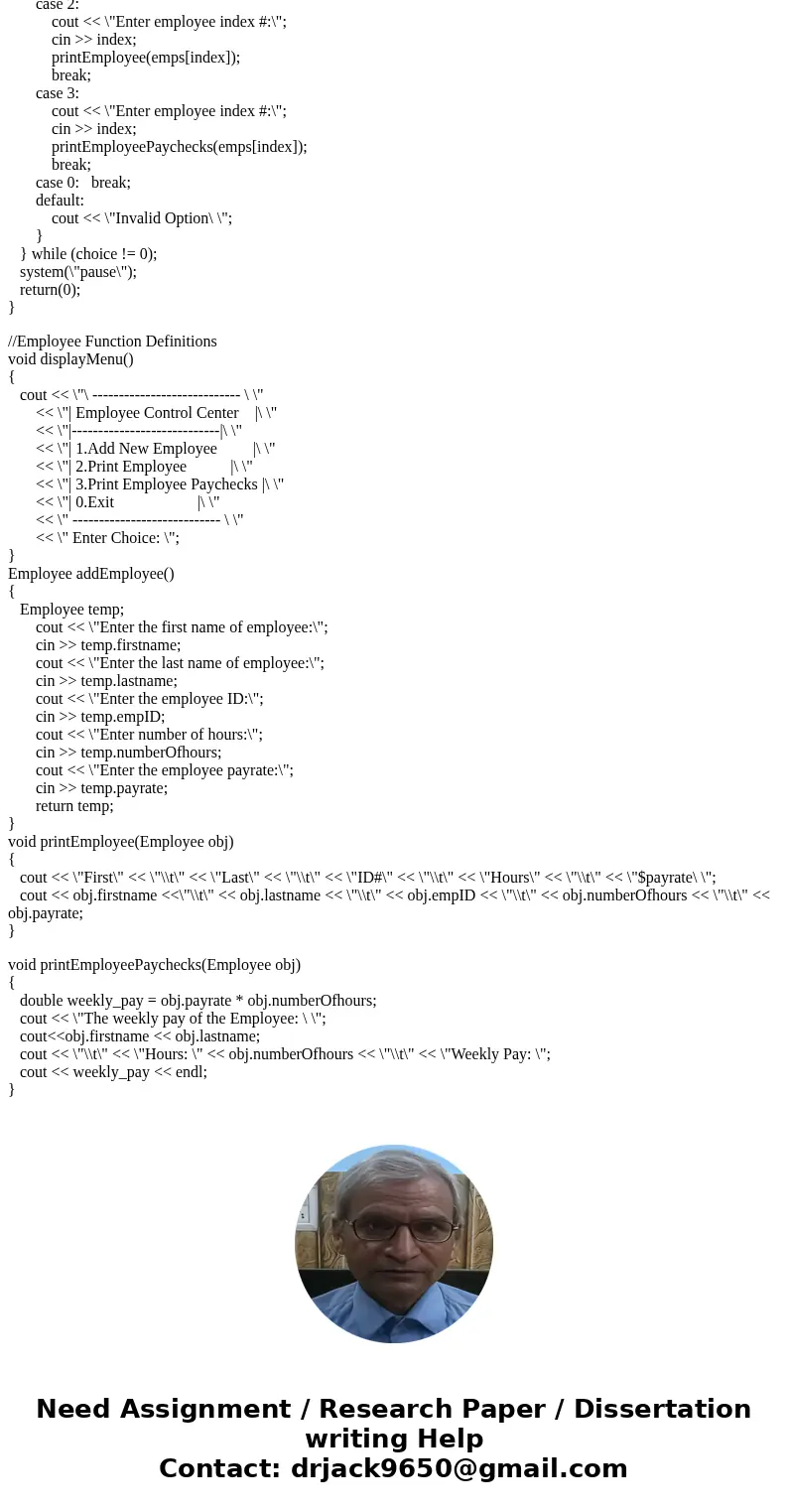 You will be writing a program using cstrings and an array of objects. The behavior of the program will be menu based with options to add a new employee to an ar