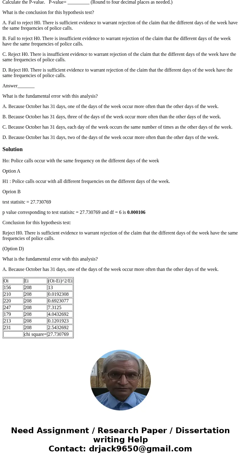 ///1/// A police department released the numbers of calls for the different days of the week during the month of October, as shown in the table to the right. Us ///1/// A police department released the numbers of calls for the different days of the week during the month of October, as shown in the table to the right. Us