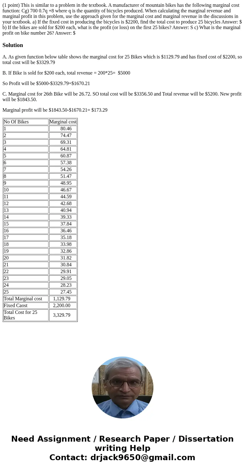 (1 point) This is similar to a problem in the textbook. A manufacturer of mountain bikes has the following marginal cost function: Cg) 700 0.7q +8 where q is t  (1 point) This is similar to a problem in the textbook. A manufacturer of mountain bikes has the following marginal cost function: Cg) 700 0.7q +8 where q is t