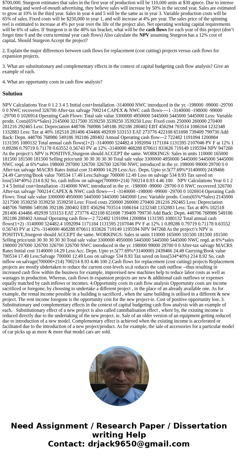 1. The Sturgeon Corp. has developed a new line of spinning reel it plans to produce and sell in the United States. The cost of the necessary equipment will be $ 1. The Sturgeon Corp. has developed a new line of spinning reel it plans to produce and sell in the United States. The cost of the necessary equipment will be $