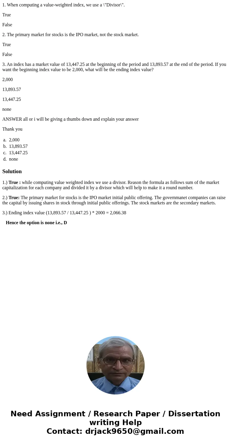 1. When computing a value-weighted index, we use a \ 1. When computing a value-weighted index, we use a \