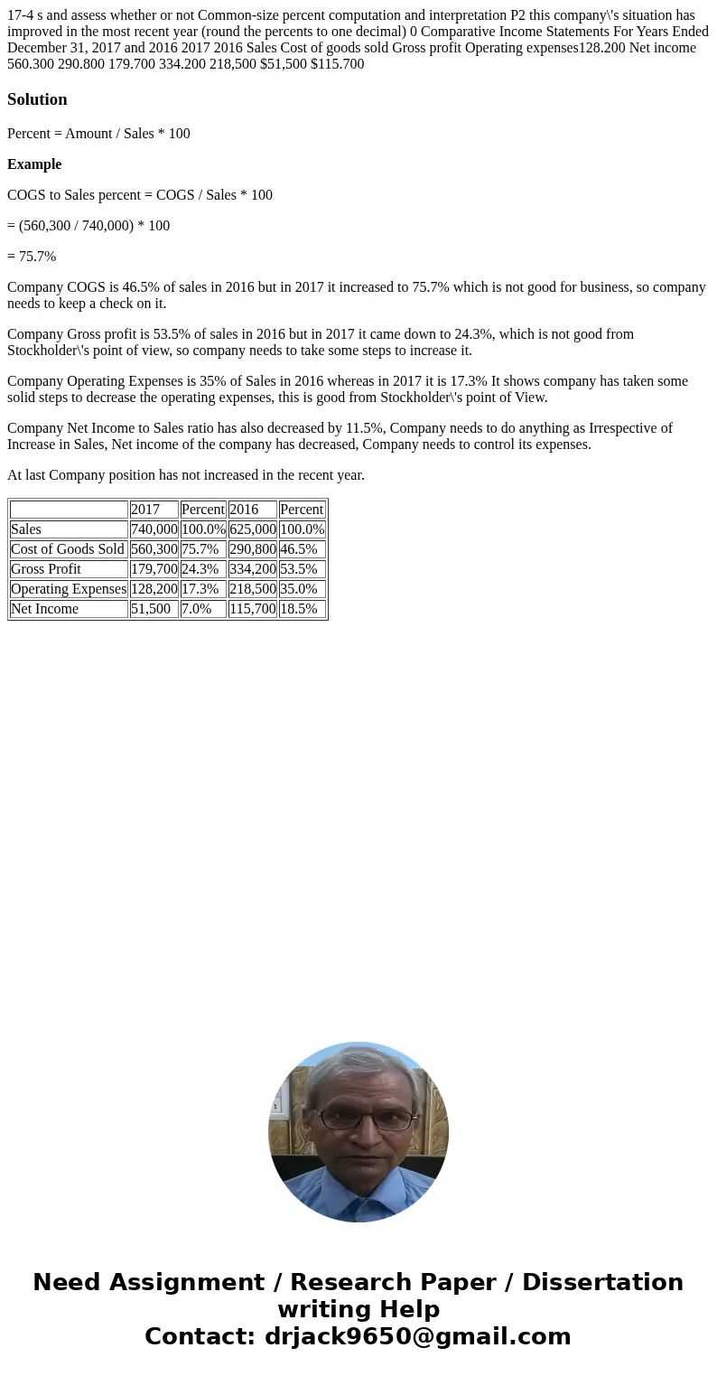 17-4 s and assess whether or not Common-size percent computation and interpretation P2 this company\'s situation has improved in the most recent year (round th  17-4 s and assess whether or not Common-size percent computation and interpretation P2 this company\'s situation has improved in the most recent year (round th