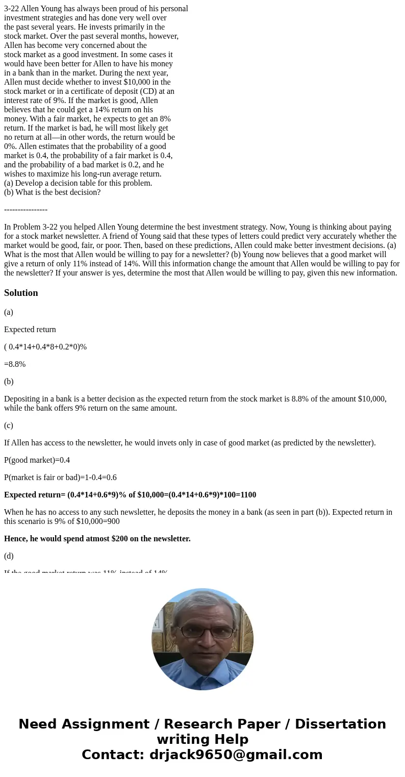 3-22 Allen Young has always been proud of his personal investment strategies and has done very well over the past several years. He invests primarily in the sto 3-22 Allen Young has always been proud of his personal investment strategies and has done very well over the past several years. He invests primarily in the sto