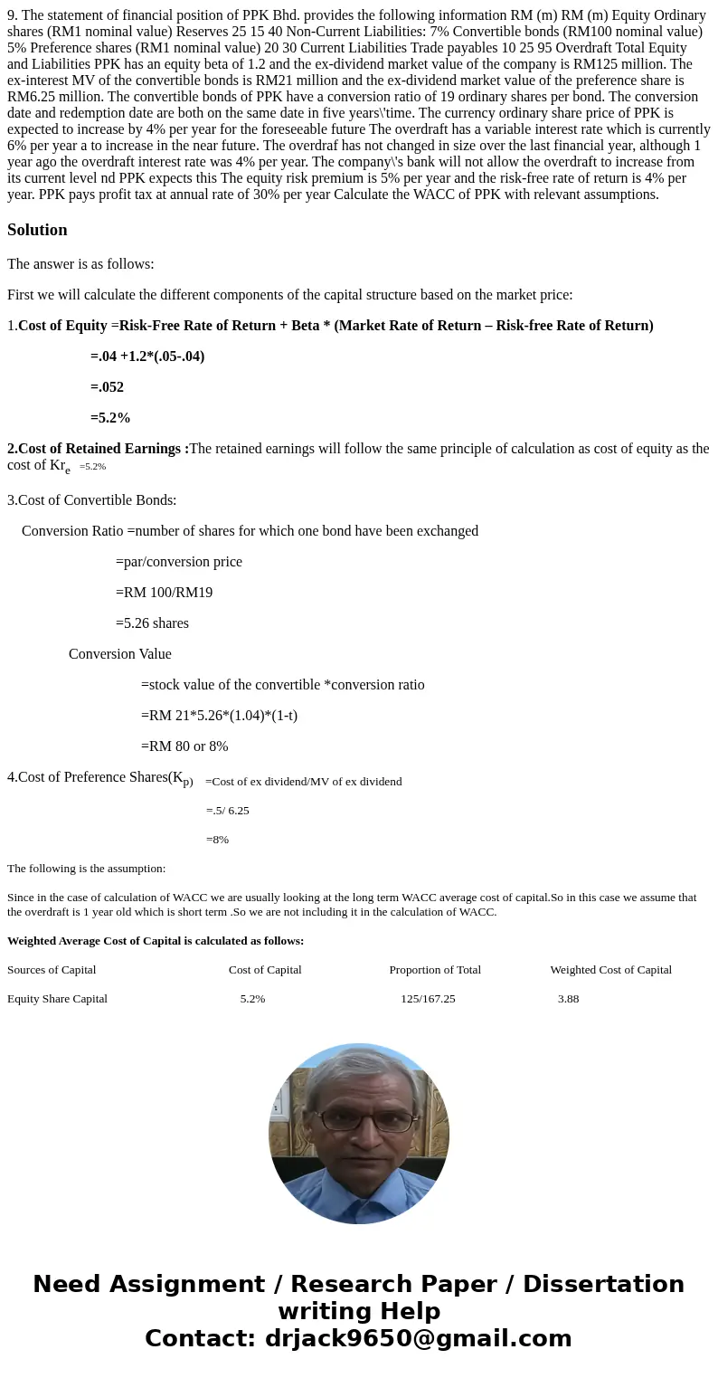 9. The statement of financial position of PPK Bhd. provides the following information RM (m) RM (m) Equity Ordinary shares (RM1 nominal value) Reserves 25 15 4  9. The statement of financial position of PPK Bhd. provides the following information RM (m) RM (m) Equity Ordinary shares (RM1 nominal value) Reserves 25 15 4