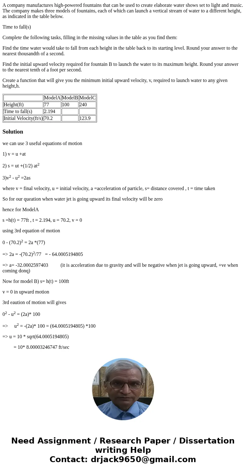 A company manufactures high-powered fountains that can be used to create elaborate water shows set to light and music. The company makes three models of fountai A company manufactures high-powered fountains that can be used to create elaborate water shows set to light and music. The company makes three models of fountai