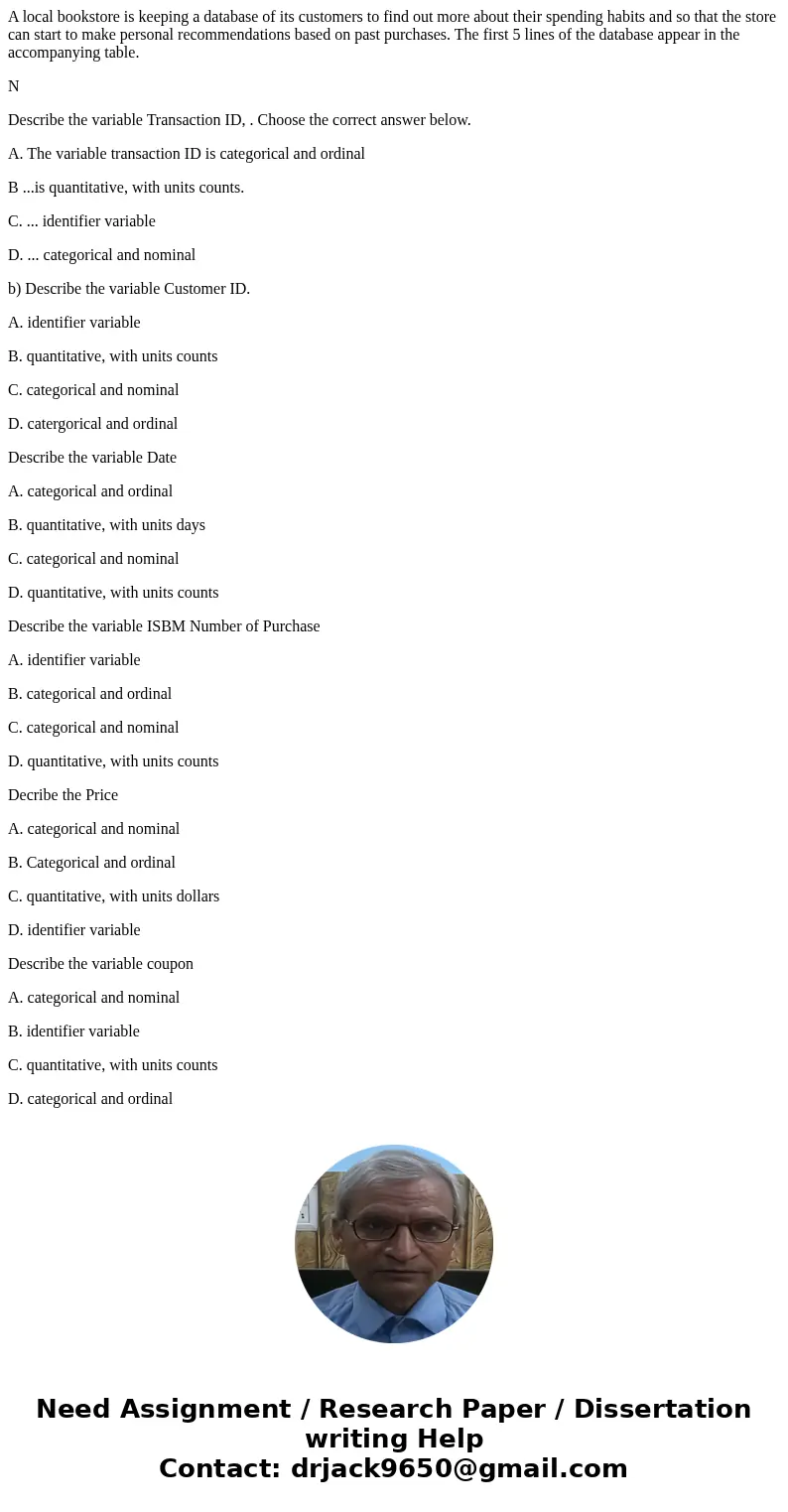 A local bookstore is keeping a database of its customers to find out more about their spending habits and so that the store can start to make personal recommend A local bookstore is keeping a database of its customers to find out more about their spending habits and so that the store can start to make personal recommend