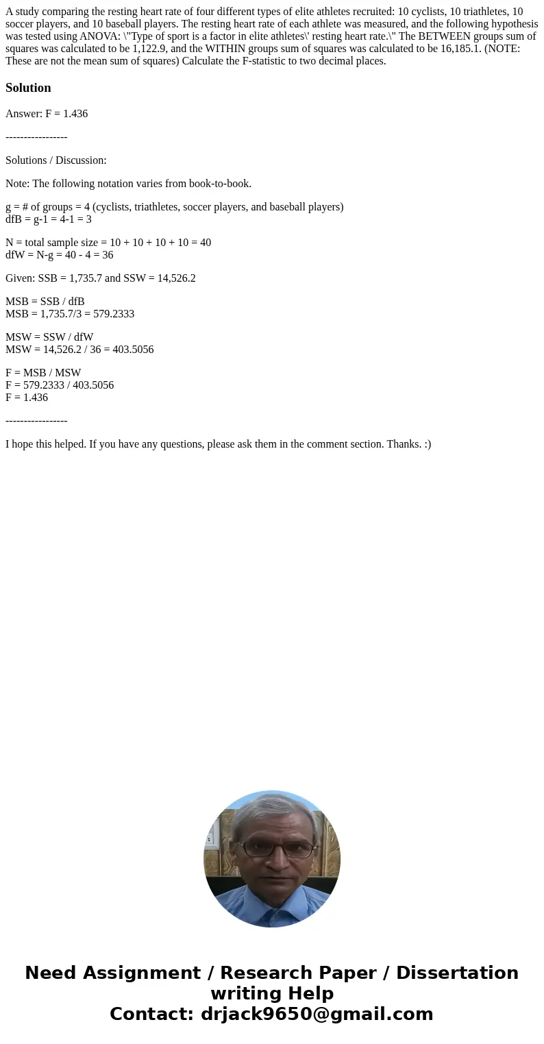 A study comparing the resting heart rate of four different types of elite athletes recruited: 10 cyclists, 10 triathletes, 10 soccer players, and 10 baseball pl A study comparing the resting heart rate of four different types of elite athletes recruited: 10 cyclists, 10 triathletes, 10 soccer players, and 10 baseball pl