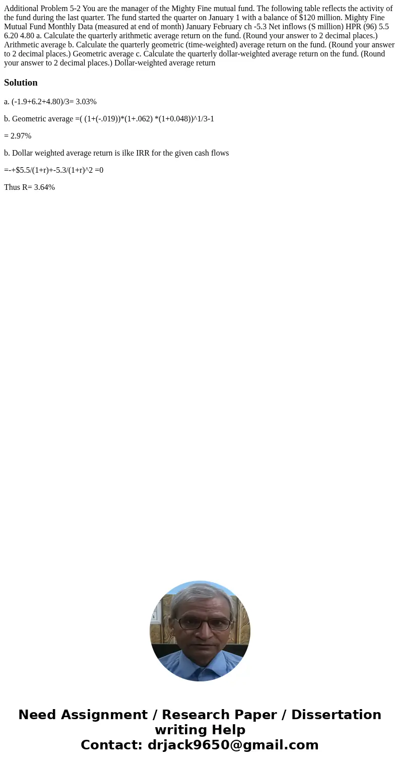 Additional Problem 5-2 You are the manager of the Mighty Fine mutual fund. The following table reflects the activity of the fund during the last quarter. The f  Additional Problem 5-2 You are the manager of the Mighty Fine mutual fund. The following table reflects the activity of the fund during the last quarter. The f