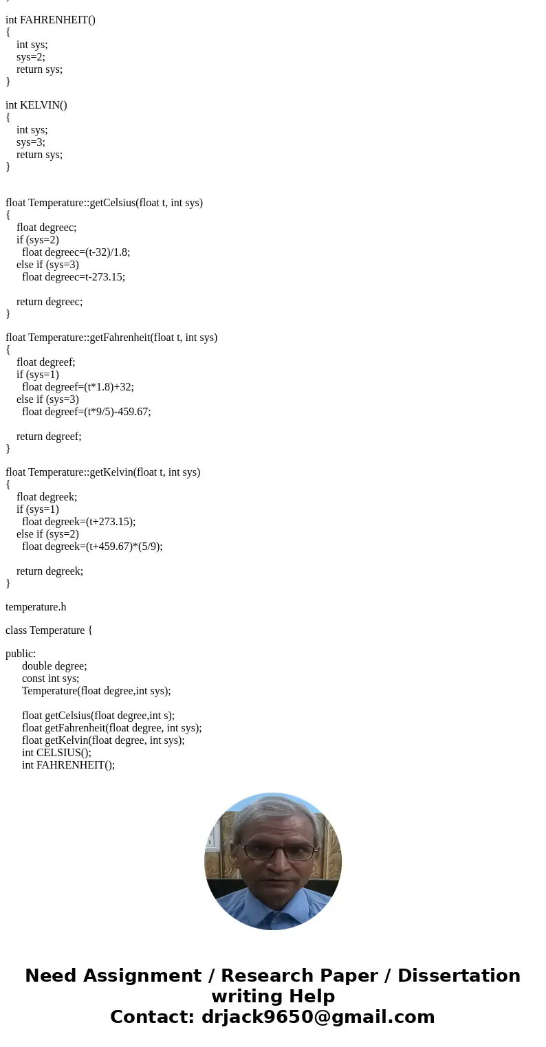C++ Main method given in picture TempConversion (Needs to implement temp class and other uml representations) Implement the temperature class depicted by the fo C++ Main method given in picture TempConversion (Needs to implement temp class and other uml representations) Implement the temperature class depicted by the fo