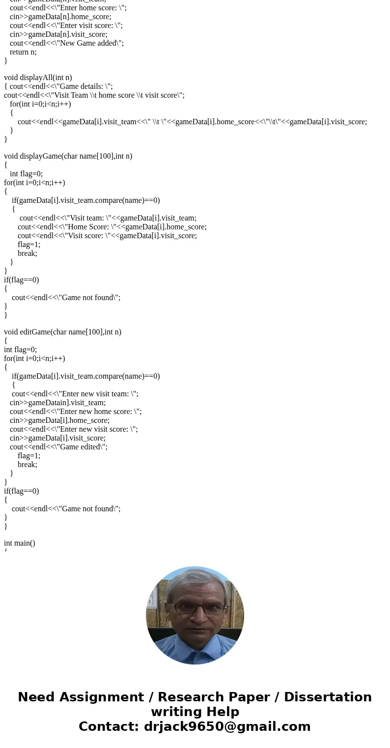 C++ Programing Binary File I/O Football Game Scores Write a program that stores the following data about football game in a structure: Field Name Description vi