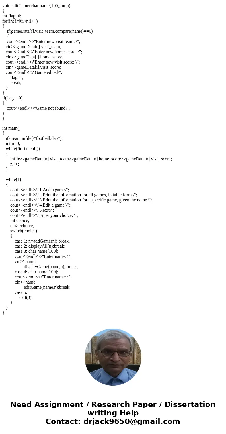 C++ Programing Binary File I/O Football Game Scores Write a program that stores the following data about football game in a structure: Field Name Description vi