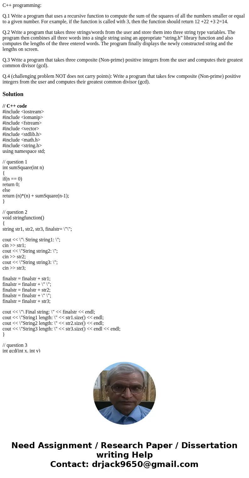 C++ programming: Q.1 Write a program that uses a recursive function to compute the sum of the squares of all the numbers smaller or equal to a given number. For C++ programming: Q.1 Write a program that uses a recursive function to compute the sum of the squares of all the numbers smaller or equal to a given number. For