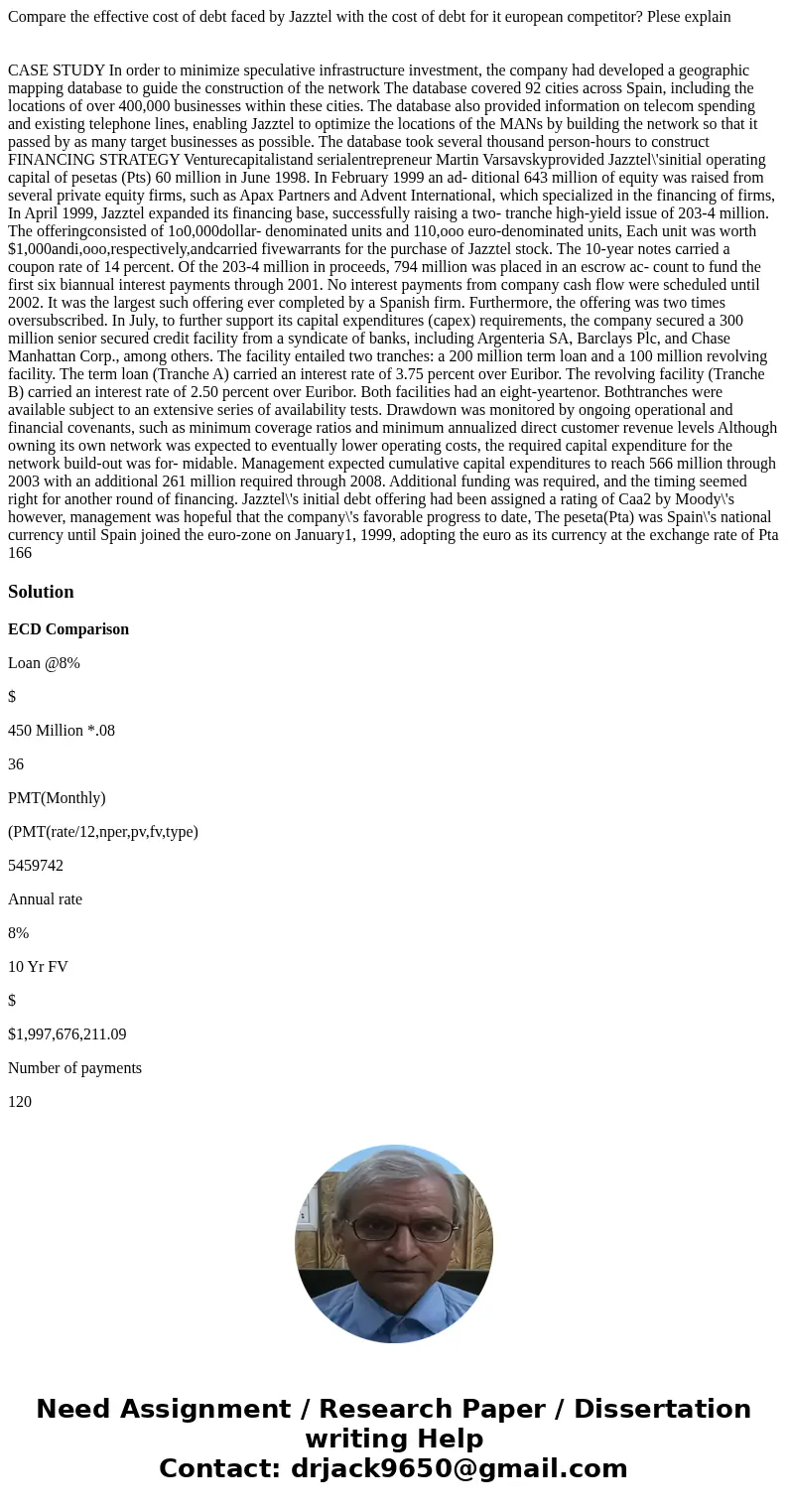 Compare the effective cost of debt faced by Jazztel with the cost of debt for it european competitor? Plese explain CASE STUDY In order to minimize speculative 