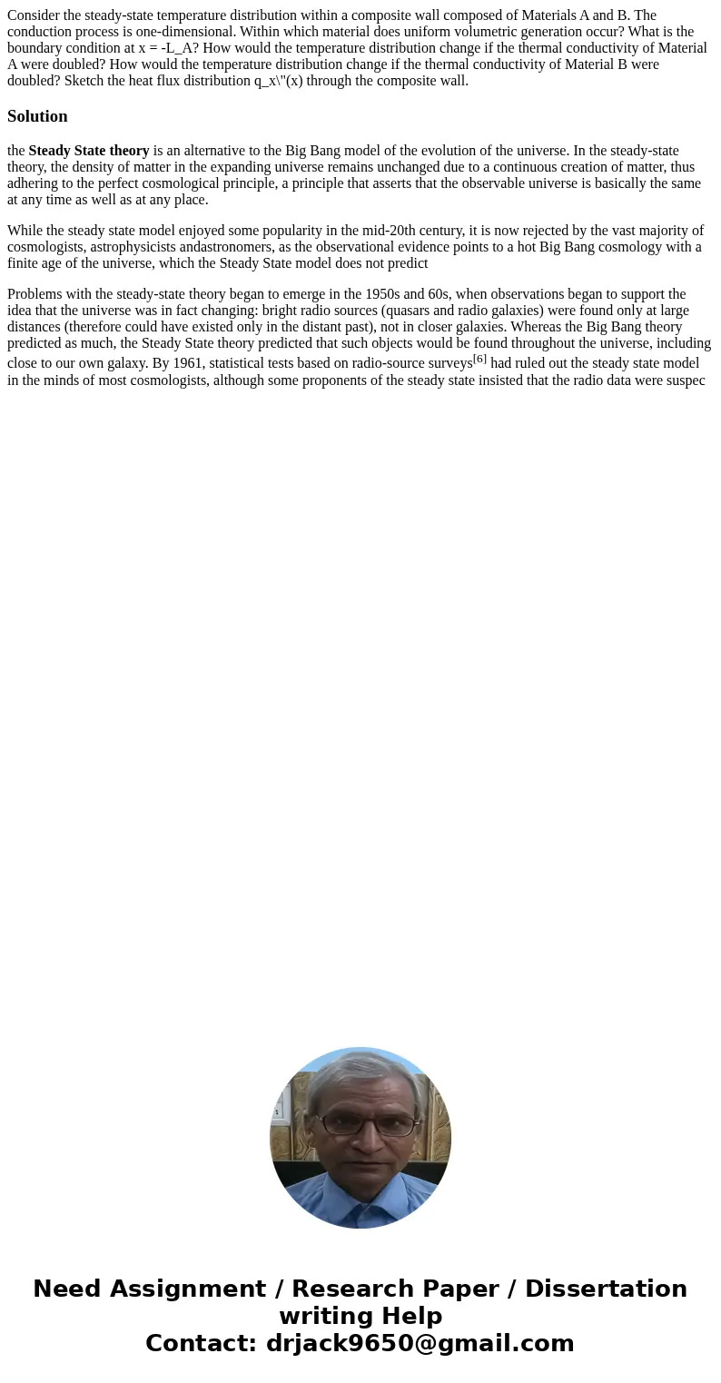 Consider the steady-state temperature distribution within a composite wall composed of Materials A and B. The conduction process is one-dimensional. Within whi  Consider the steady-state temperature distribution within a composite wall composed of Materials A and B. The conduction process is one-dimensional. Within whi