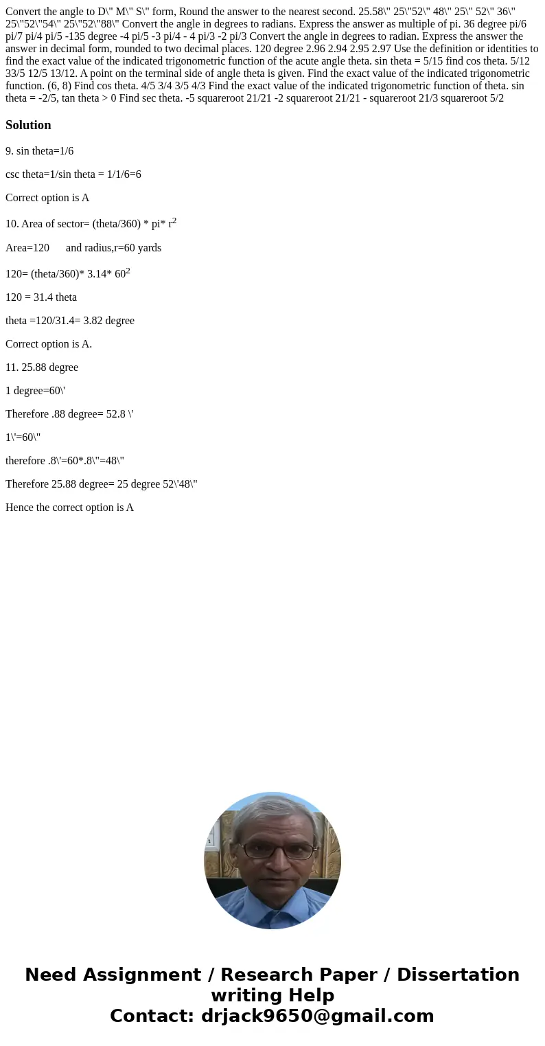 Convert the angle to D\  Convert the angle to D\
