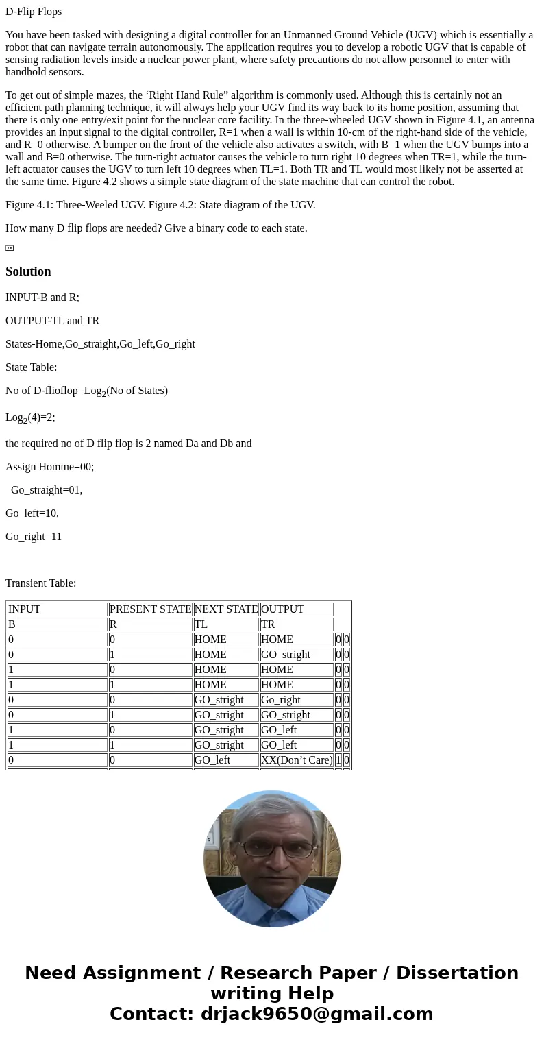 D-Flip Flops You have been tasked with designing a digital controller for an Unmanned Ground Vehicle (UGV) which is essentially a robot that can navigate terrai