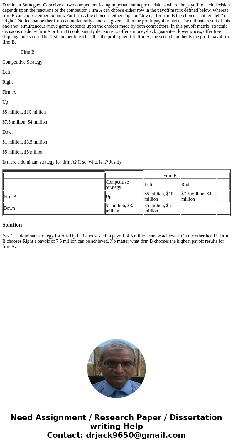 Dominant Strategies. Conceive of two competitors facing important strategic decisions where the payoff to each decision depends upon the reactions of the compet