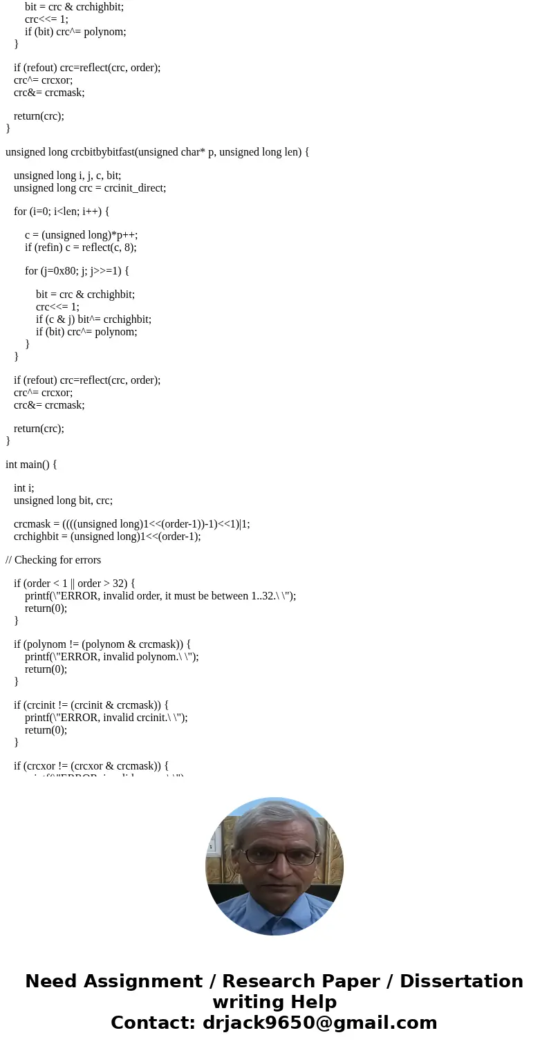 For this assignment you will write a CRC checker program that has two modes of operation and implements the CRC calculation method that we have discussed in lec