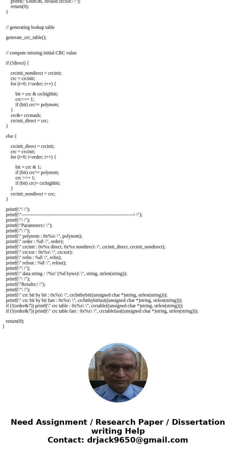 For this assignment you will write a CRC checker program that has two modes of operation and implements the CRC calculation method that we have discussed in lec