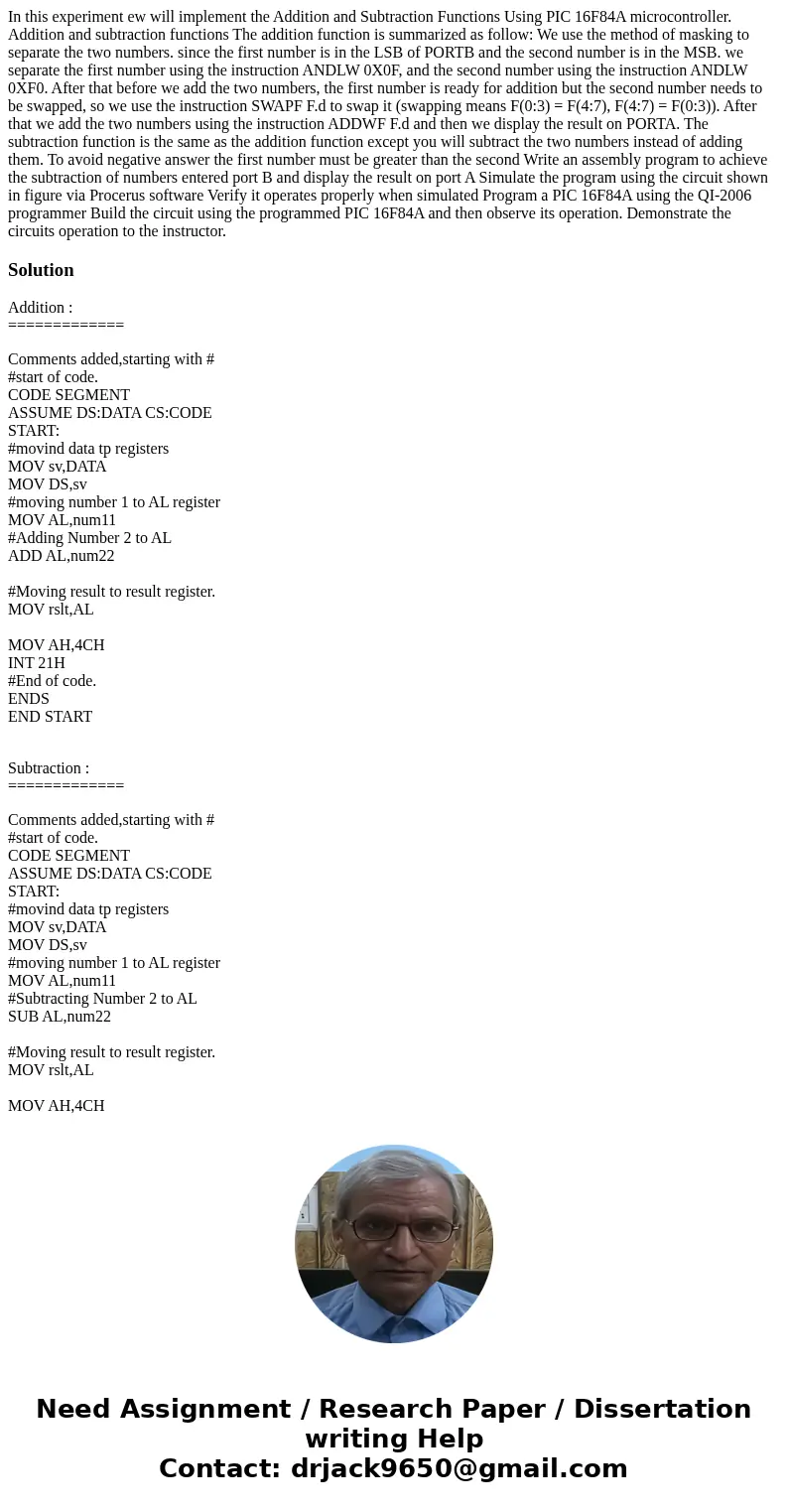 In this experiment ew will implement the Addition and Subtraction Functions Using PIC 16F84A microcontroller. Addition and subtraction functions The addition f  In this experiment ew will implement the Addition and Subtraction Functions Using PIC 16F84A microcontroller. Addition and subtraction functions The addition f
