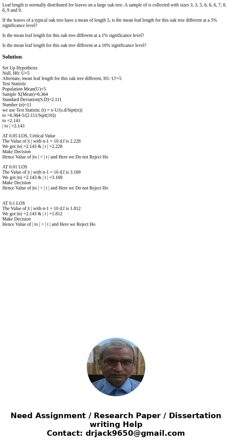 Leaf length is normally distributed for leaves on a large oak tree. A sample of is collected with sizes 3, 3, 5, 6, 6, 6, 7, 8, 8, 9 and 9. If the leaves of a t Leaf length is normally distributed for leaves on a large oak tree. A sample of is collected with sizes 3, 3, 5, 6, 6, 6, 7, 8, 8, 9 and 9. If the leaves of a t