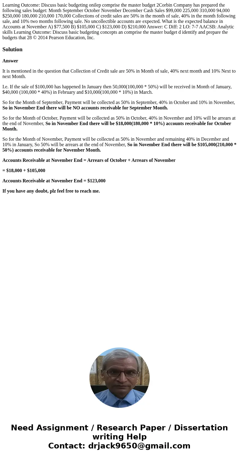 Learning Outcome: Discuss basic budgeting onilep comprise the master budget 2Corbin Company has prepared the following sales budget: Month September October No  Learning Outcome: Discuss basic budgeting onilep comprise the master budget 2Corbin Company has prepared the following sales budget: Month September October No