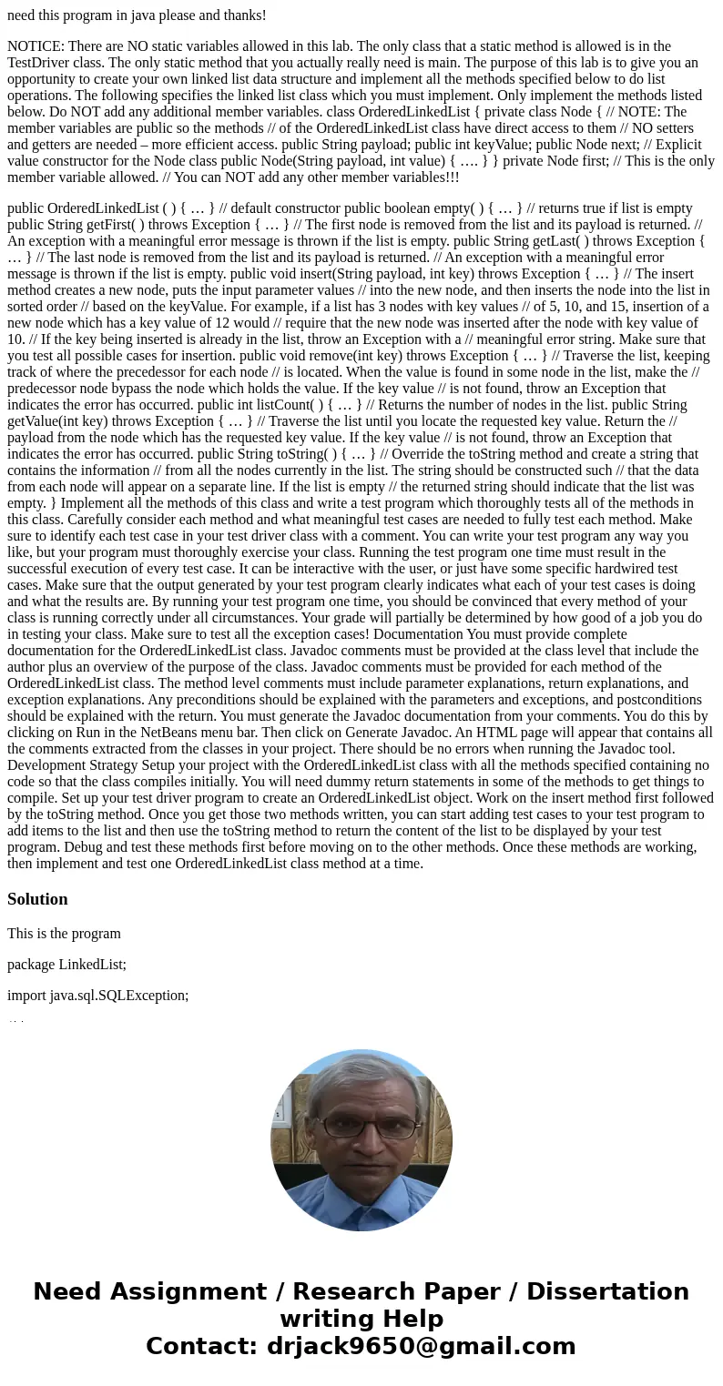 need this program in java please and thanks! NOTICE: There are NO static variables allowed in this lab. The only class that a static method is allowed is in the need this program in java please and thanks! NOTICE: There are NO static variables allowed in this lab. The only class that a static method is allowed is in the