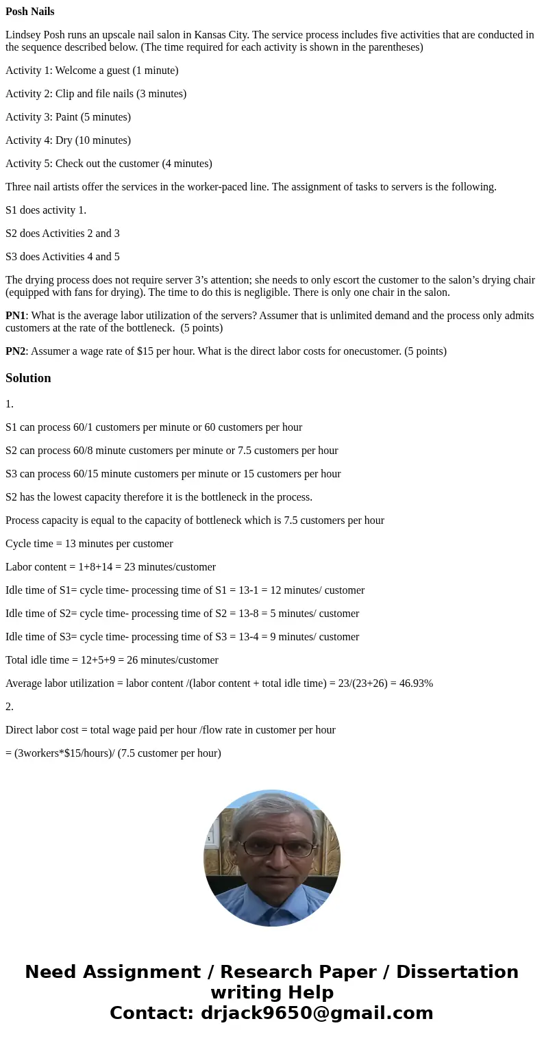 Posh Nails Lindsey Posh runs an upscale nail salon in Kansas City. The service process includes five activities that are conducted in the sequence described bel Posh Nails Lindsey Posh runs an upscale nail salon in Kansas City. The service process includes five activities that are conducted in the sequence described bel