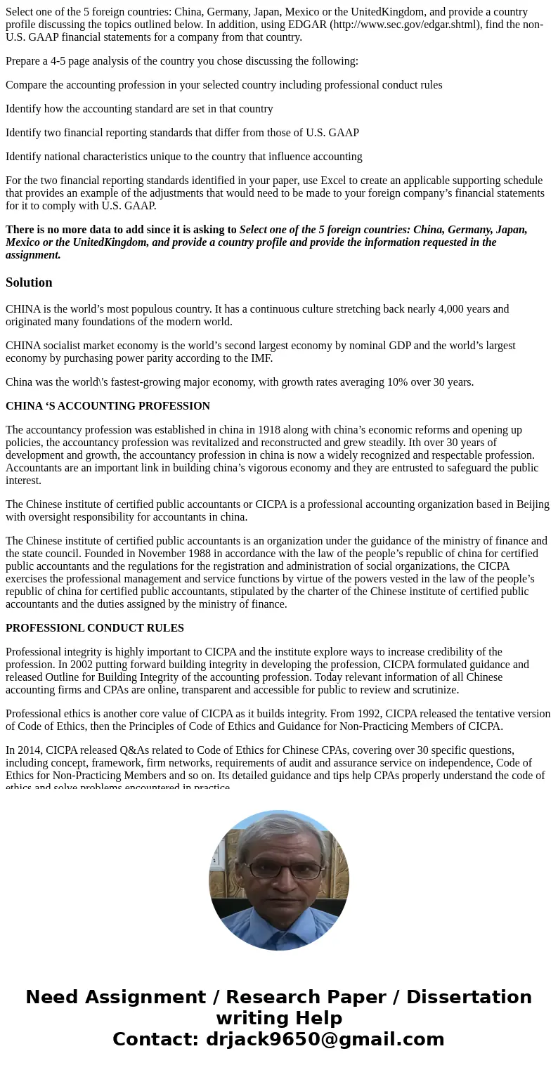 Select one of the 5 foreign countries: China, Germany, Japan, Mexico or the UnitedKingdom, and provide a country profile discussing the topics outlined below. I