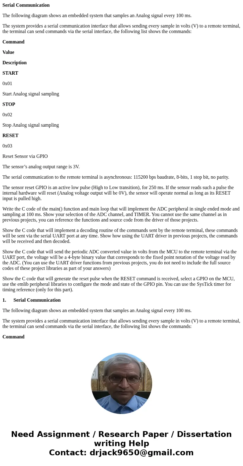 Serial Communication The following diagram shows an embedded system that samples an Analog signal every 100 ms. The system provides a serial communication inter Serial Communication The following diagram shows an embedded system that samples an Analog signal every 100 ms. The system provides a serial communication inter