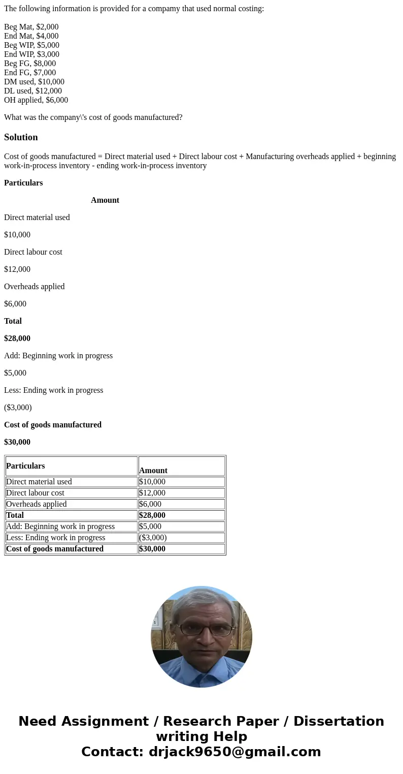 The following information is provided for a compamy that used normal costing: Beg Mat, $2,000 End Mat, $4,000 Beg WIP, $5,000 End WIP, $3,000 Beg FG, $8,000 End The following information is provided for a compamy that used normal costing: Beg Mat, $2,000 End Mat, $4,000 Beg WIP, $5,000 End WIP, $3,000 Beg FG, $8,000 End