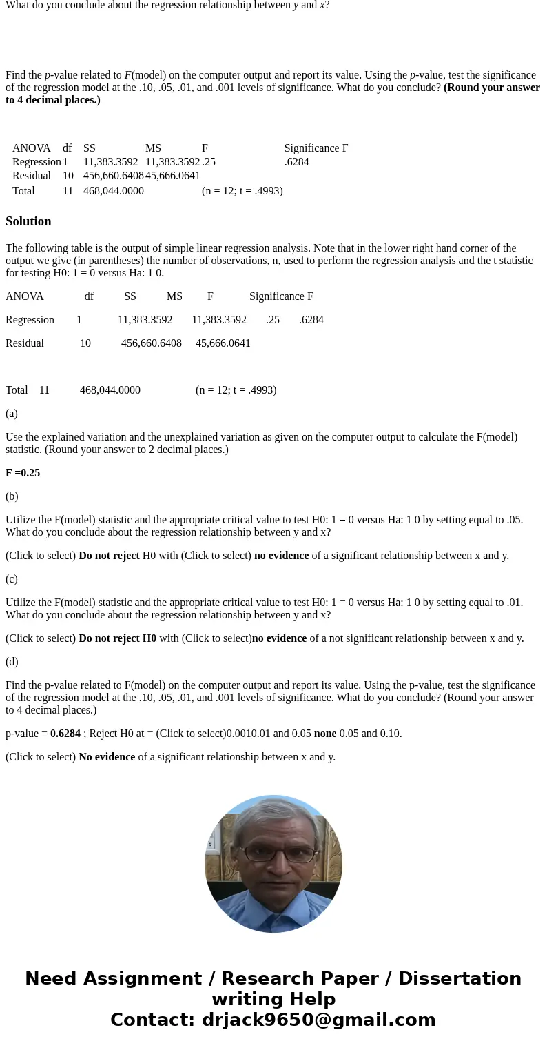 The following table is the output of simple linear regression analysis. Note that in the lower right hand corner of the output we give (in parentheses) the numb