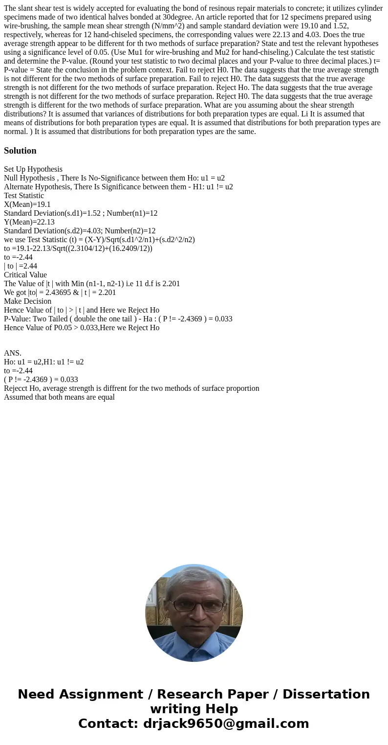  The slant shear test is widely accepted for evaluating the bond of resinous repair materials to concrete; it utilizes cylinder specimens made of two identical 