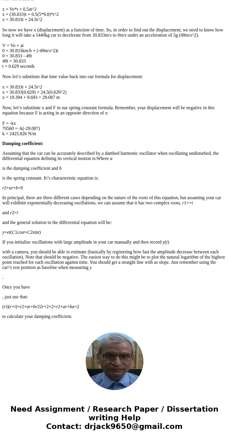 this experiment is to be done on the car that you own. with date/time . Please show work!!! ThanksSolutionSpring constant of a car: First thing you have to do i this experiment is to be done on the car that you own. with date/time . Please show work!!! ThanksSolutionSpring constant of a car: First thing you have to do i
