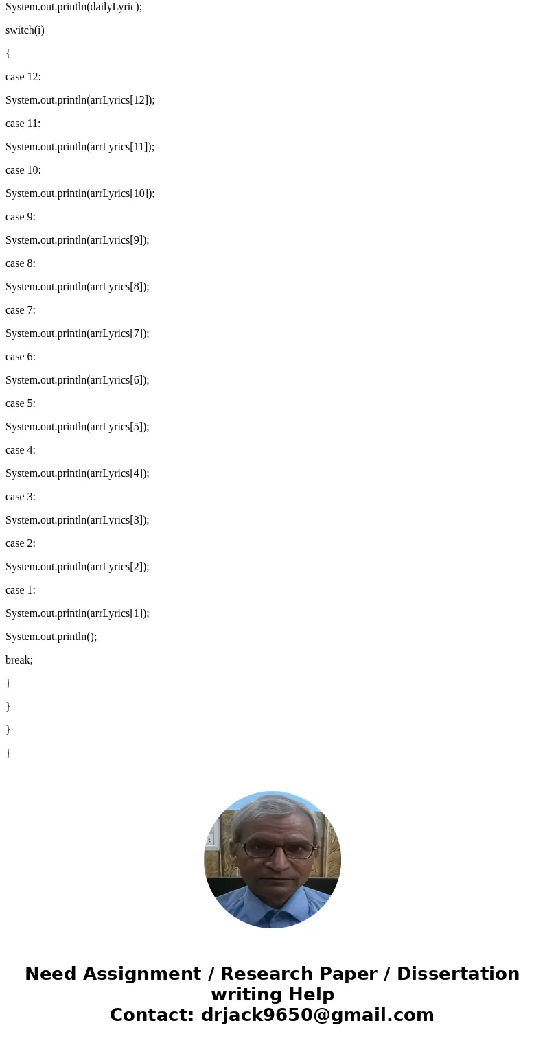This is in java. Write a program that prints the verses of the song “The Twelve Days of Christmas,” in which each verse adds one line. The first two verses of t This is in java. Write a program that prints the verses of the song “The Twelve Days of Christmas,” in which each verse adds one line. The first two verses of t