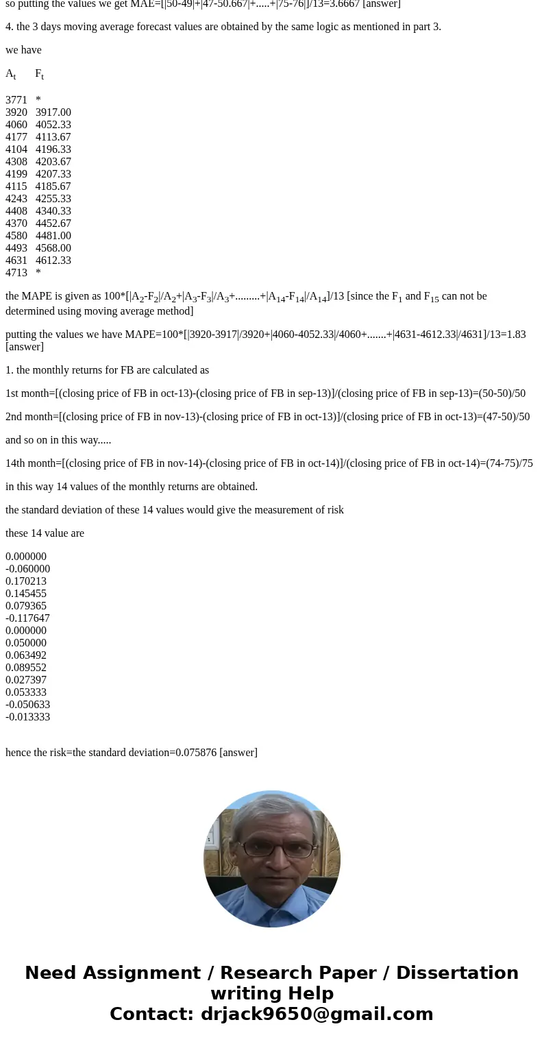 Use the monthly data (September 2013 - November 2014) provided on the closing prices for Gold (GLD), NASDAQ, Oil (USO) and Facebook (FB). 1)What is the risk as  Use the monthly data (September 2013 - November 2014) provided on the closing prices for Gold (GLD), NASDAQ, Oil (USO) and Facebook (FB). 1)What is the risk as
