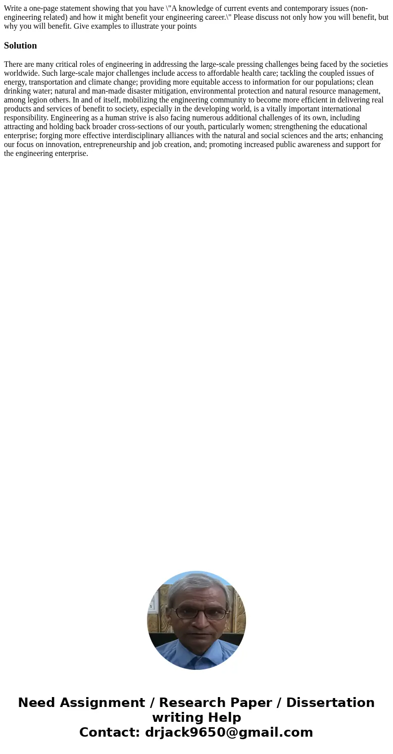 Write a one-page statement showing that you have \  Write a one-page statement showing that you have \