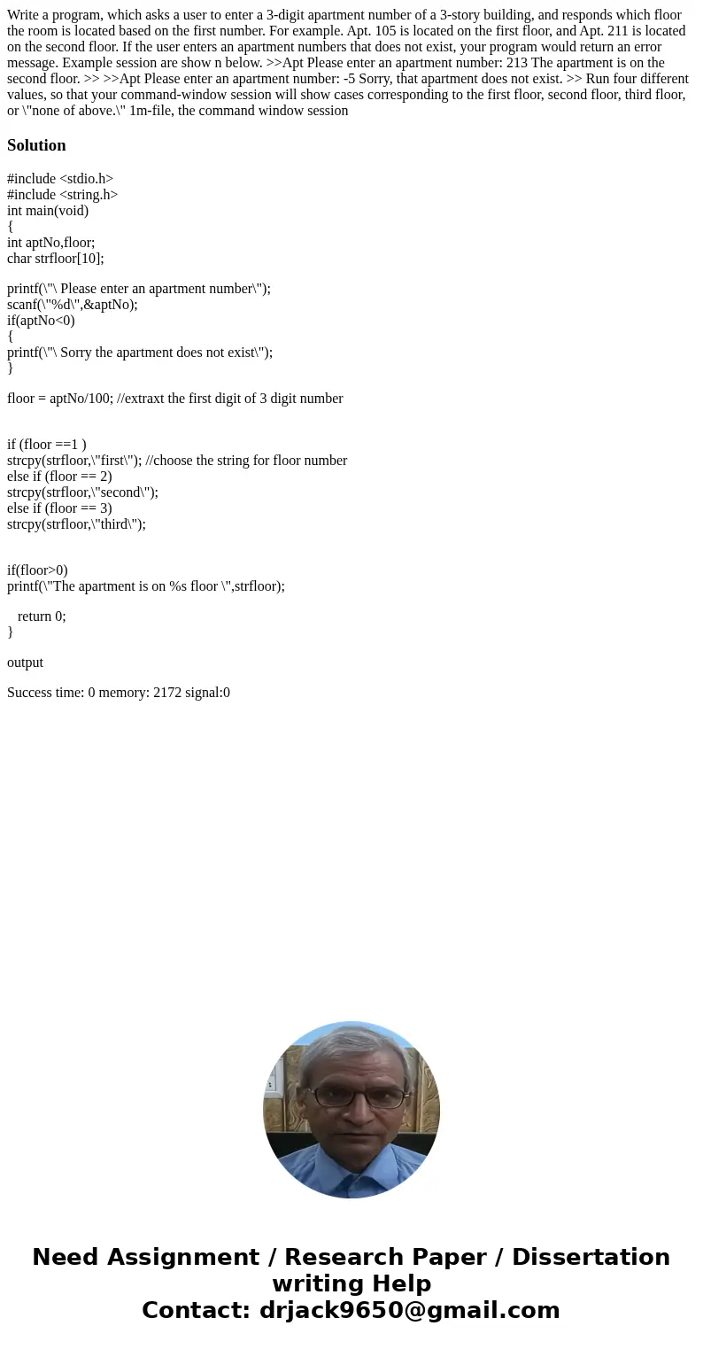 Write a program, which asks a user to enter a 3-digit apartment number of a 3-story building, and responds which floor the room is located based on the first n  Write a program, which asks a user to enter a 3-digit apartment number of a 3-story building, and responds which floor the room is located based on the first n