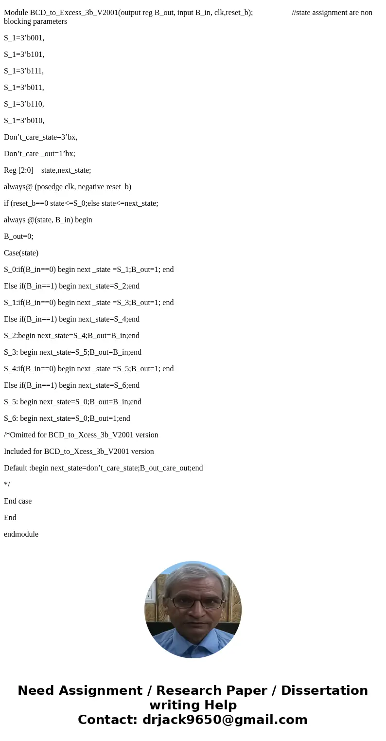 Write Verilog code for a Mealy-type FSM implementing a BCD to Excess-3 code converter. Using figure 3.22 Figure 3.22 Circuit for a Mealy-type FSM implementing a