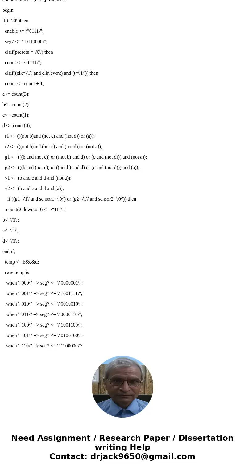 Write VHDL code for traffic light design for quartus II, include kanaugh map. and timers in the code.SolutionThe traffic light controller must handle a four-pha