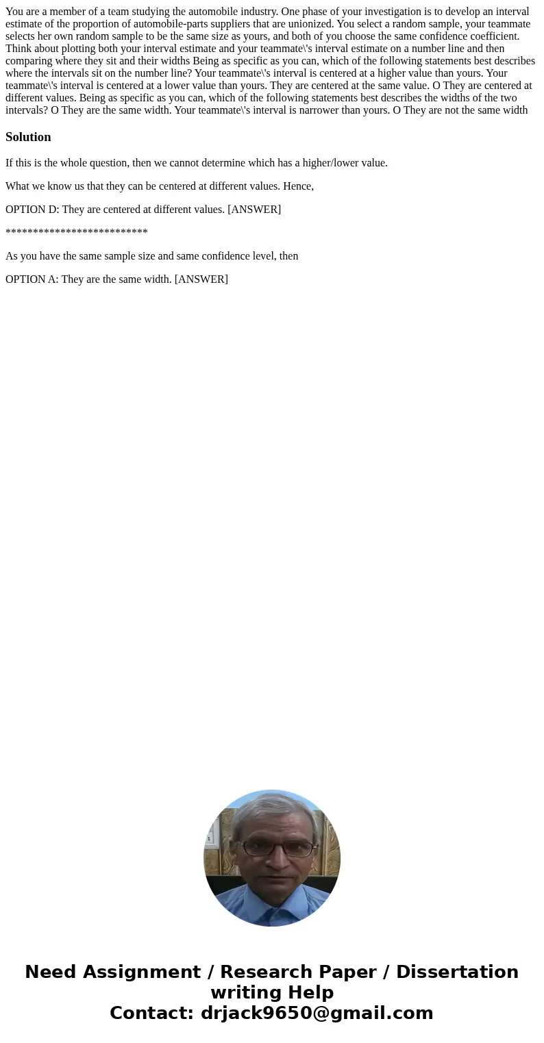 You are a member of a team studying the automobile industry. One phase of your investigation is to develop an interval estimate of the proportion of automobile  You are a member of a team studying the automobile industry. One phase of your investigation is to develop an interval estimate of the proportion of automobile