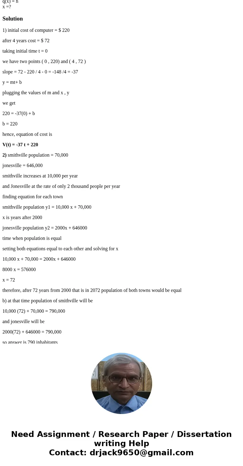 (1) A new computer monitor costs $220. The computer monitor\'s value depreciates linearly to $72 in 4 years time. Write a formula which expresses its value, V,  (1) A new computer monitor costs $220. The computer monitor\'s value depreciates linearly to $72 in 4 years time. Write a formula which expresses its value, V,