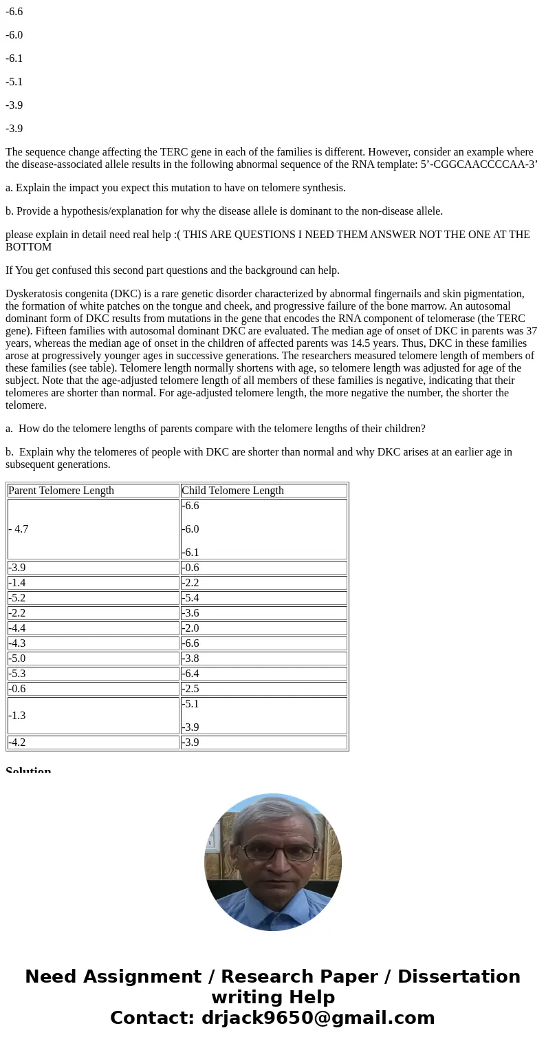 -6.6 -6.0 -6.1 -5.1 -3.9 -3.9 The sequence change affecting the TERC gene in each of the families is different. However, consider an example where the disease-a -6.6 -6.0 -6.1 -5.1 -3.9 -3.9 The sequence change affecting the TERC gene in each of the families is different. However, consider an example where the disease-a