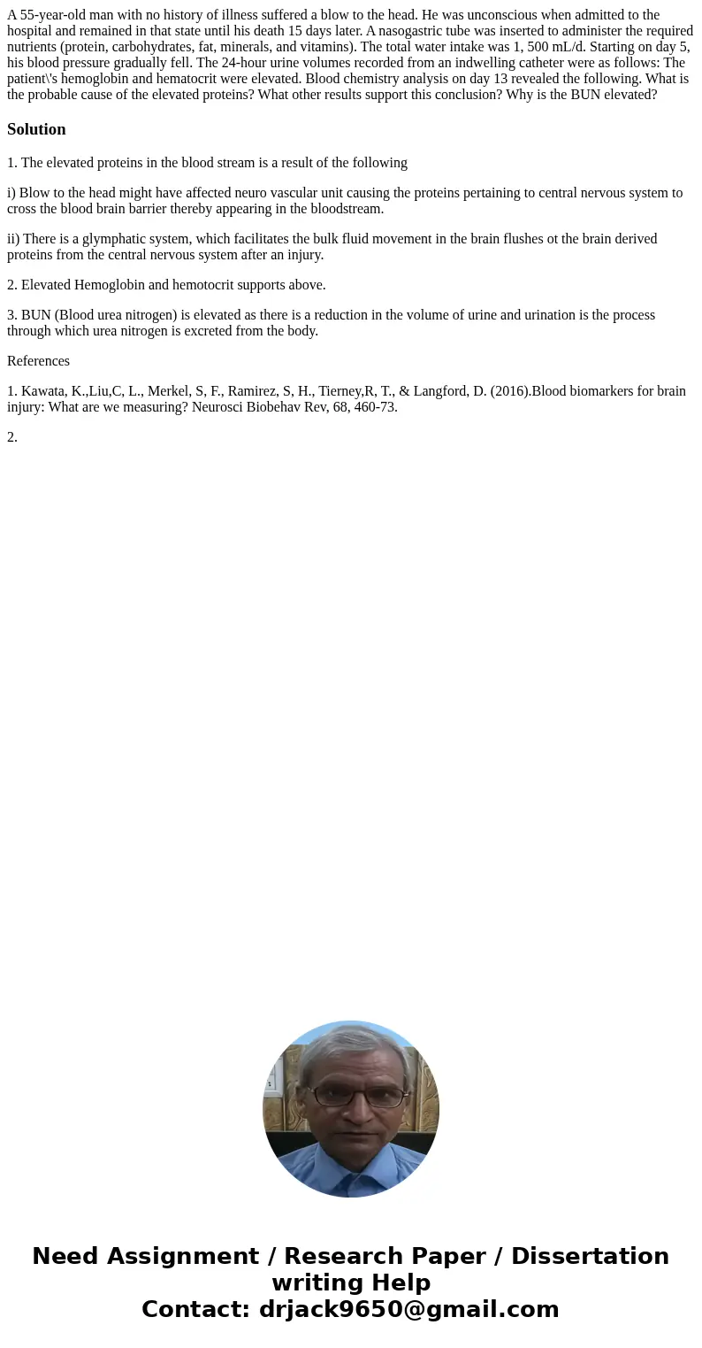A 55-year-old man with no history of illness suffered a blow to the head. He was unconscious when admitted to the hospital and remained in that state until his  A 55-year-old man with no history of illness suffered a blow to the head. He was unconscious when admitted to the hospital and remained in that state until his