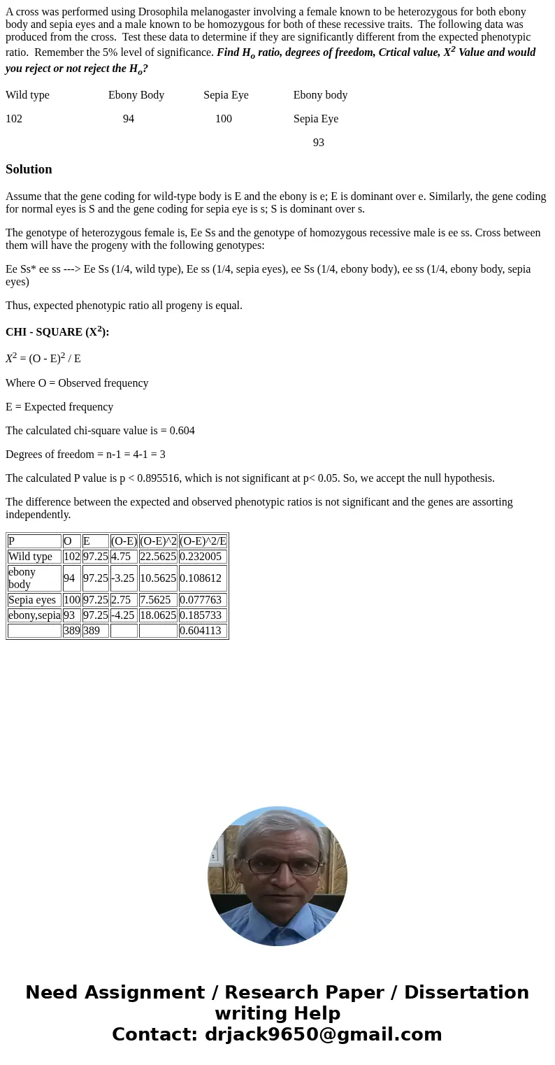 A cross was performed using Drosophila melanogaster involving a female known to be heterozygous for both ebony body and sepia eyes and a male known to be homozy A cross was performed using Drosophila melanogaster involving a female known to be heterozygous for both ebony body and sepia eyes and a male known to be homozy