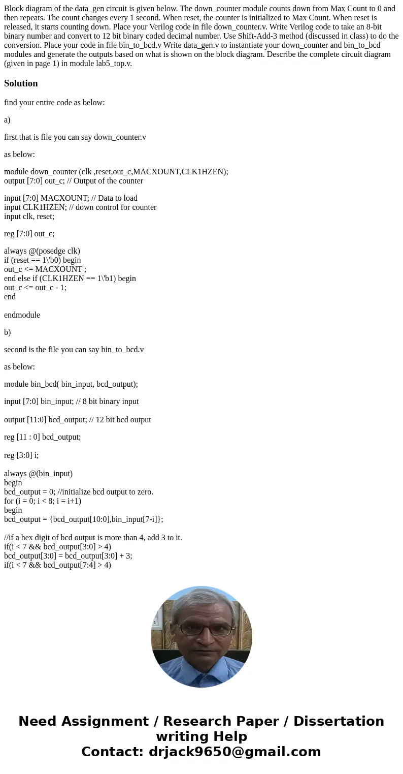 Block diagram of the data_gen circuit is given below. The down_counter module counts down from Max Count to 0 and then repeats. The count changes every 1 secon  Block diagram of the data_gen circuit is given below. The down_counter module counts down from Max Count to 0 and then repeats. The count changes every 1 secon